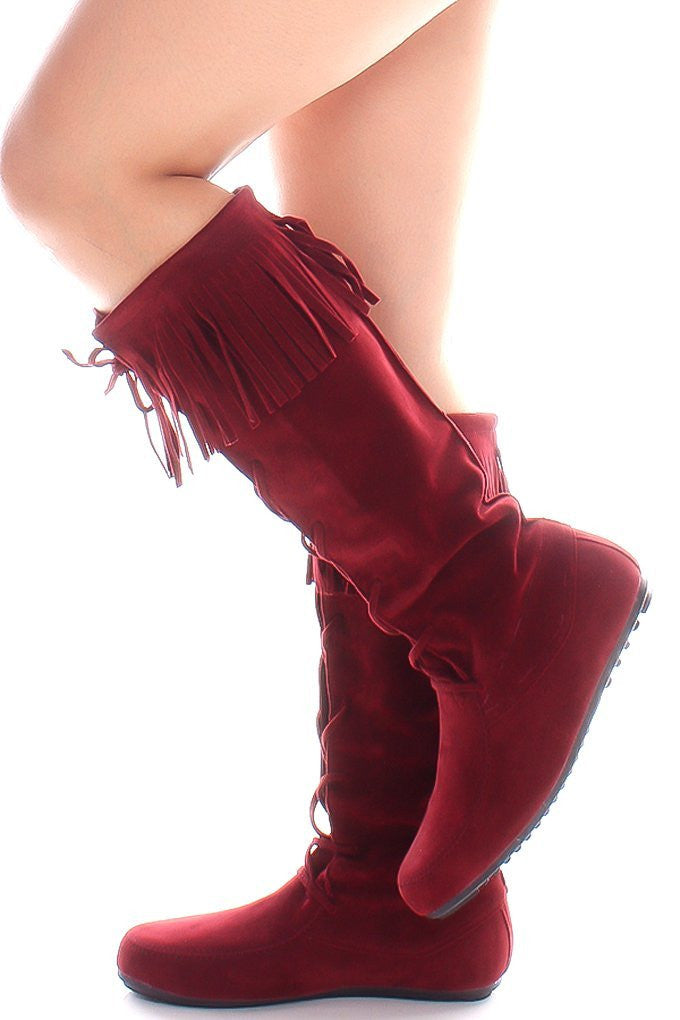 Mauve Fringe Top Boots